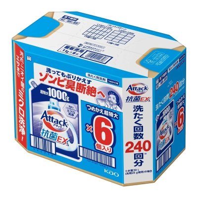 画像2: アタック抗菌EX 洗濯洗剤　詰替え 1000g x 6 個入り Attack Antibacterial EX Detergent 1000g x 6 Packs