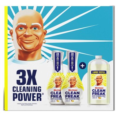 画像1: ミスター クリーン マルチパーパス クリーナー レモンゼスト 本体 473ml x 2本 + 詰め替えボトル 913ml x 1本 Mr. Clean Freak Multipurpose Cleaner Lemon Zest 473ml Bottle x 2 + 913ml Refill x 1