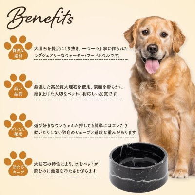 画像1: ラグジュアリー 天然大理石100％ ペットボウル Lサイズ Luxury 100% Marble Pet Bowl Large