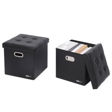 画像1: スペースメイドクリエイト フェイクレザーストレージボックス２個セット Space Made Foldable Storage Cube Faux Leather Ottoman 2pcs (1)