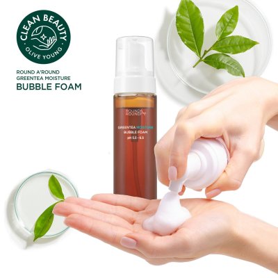 画像3: ラウンドアラウンド グリーンティー モイスチャー バブル (泡) フォーム 200ml ROUND A'ROUND Green Tea Moisture Bubble Face Wash 200ml