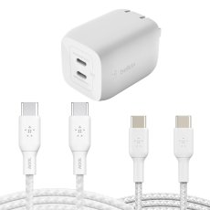 画像1: Belkin 2ポート急速充電器 + ケーブル USB-C to USB-C（100W／60W） 3点セット Belkin Wall charger + Cable USB-C to USB-C (100W / 60W) Set# BUE002DQWH-JP (1)